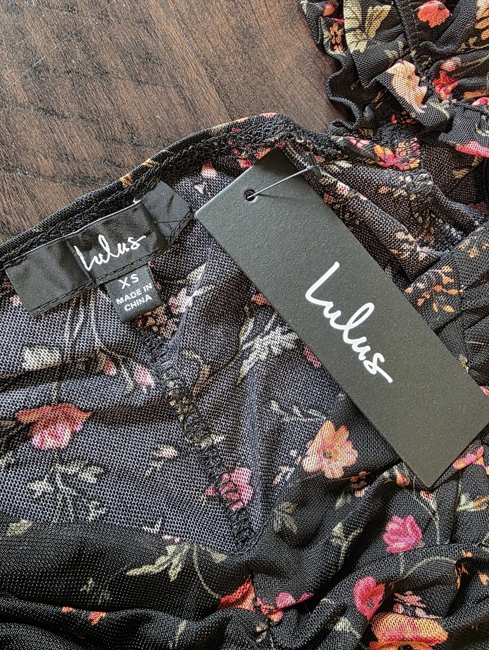 NWT Lulus Blooming with Bliss Black Floral Ruched Long Sheer Sleeve Bodysuit, XS - Picture 12 of 15